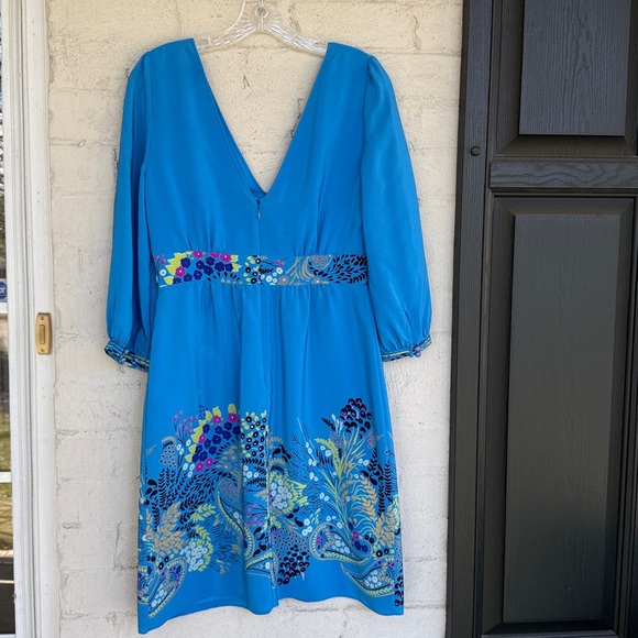 Tibi Blue Floral/Paisley Engineered Print Silk High Waisted Dress Size 6 - Picture 7 of 13